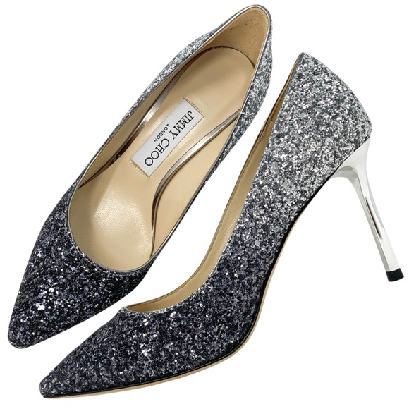 Jimmy Choo Shoes - Jimmy Choo Romy 85 Fireball Navy Silver Ombre Glitter Pointed Toe Stiletto Pumps